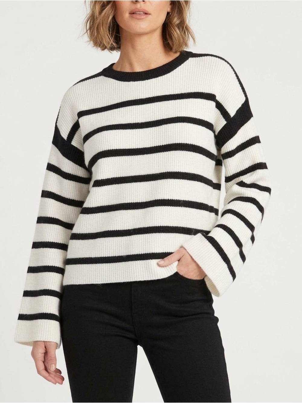 Truth by Republic Black and White Striped Crewneck Knit Sweater XS